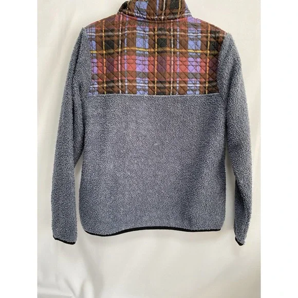 Vera Bradley Women Teddy Fleece Half-Zip Pullover Quilted Plaid Blue Sweater S/M - Picture 6 of 7